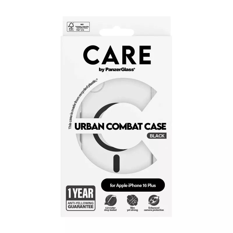 PanzerGlass CARE™ by ® Urban Combat kuori läpinäkyvä musta MagSafe iPhone 16 Plus