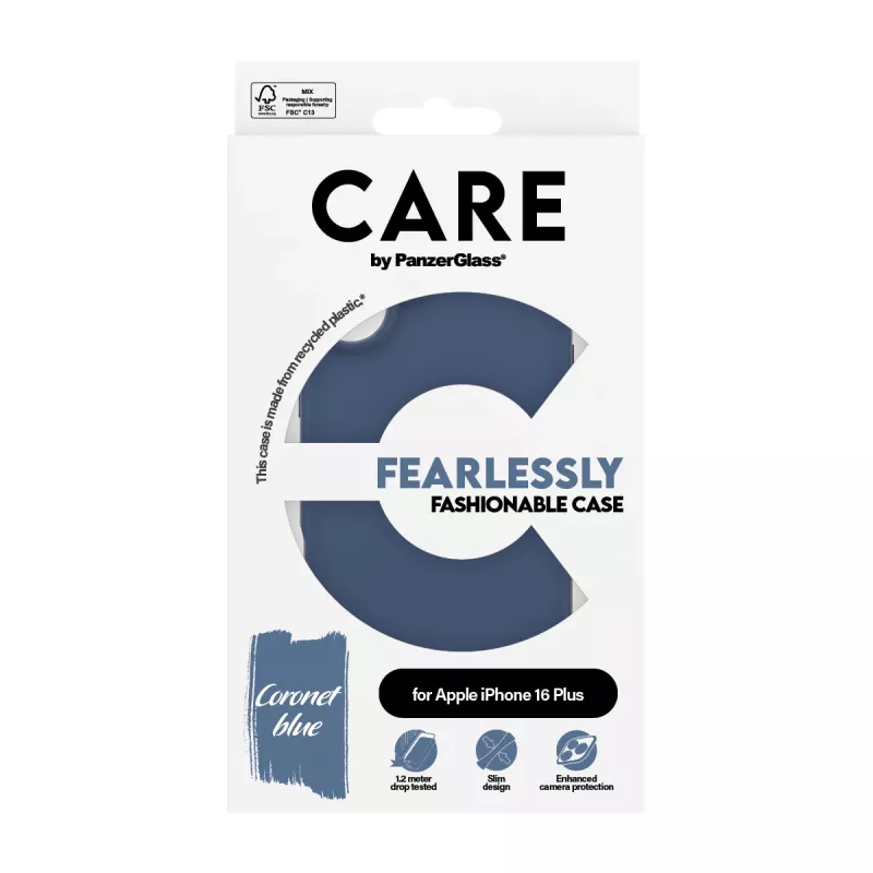 PanzerGlass CARE by Fashionable Case suojakuori iPhone 16 Plus, sininen