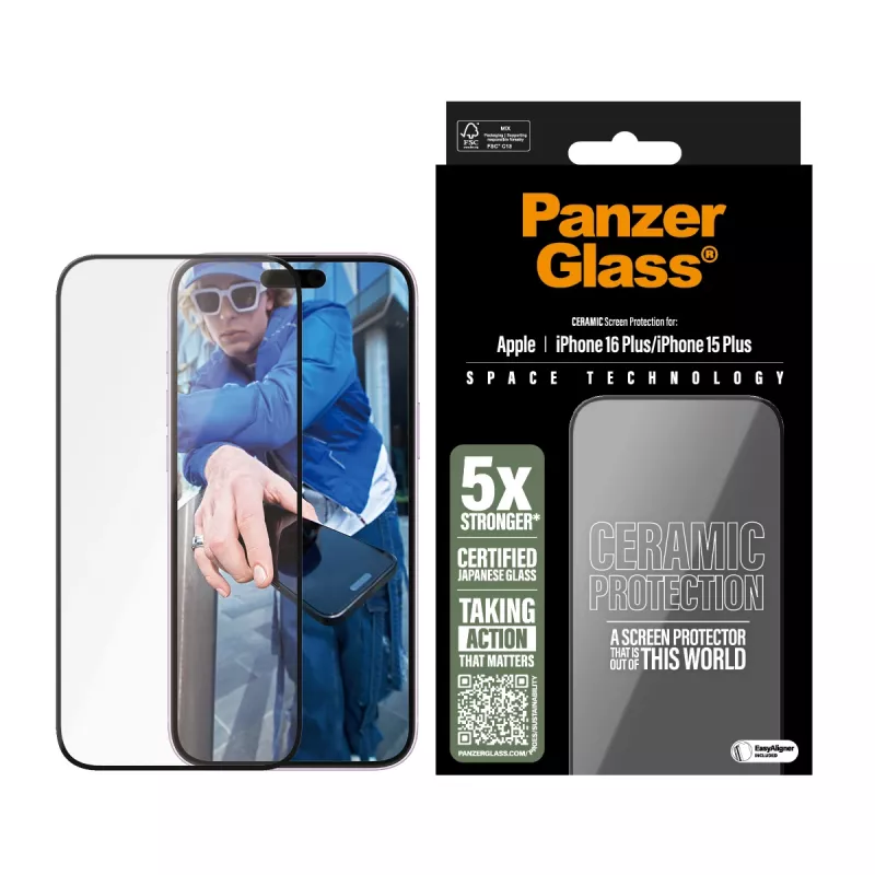 PanzerGlass ® keraaminen näytönsuoja iPhone 16 Plus | 15 Plus | Ultra-Wide Fit EasyAligner-telineellä