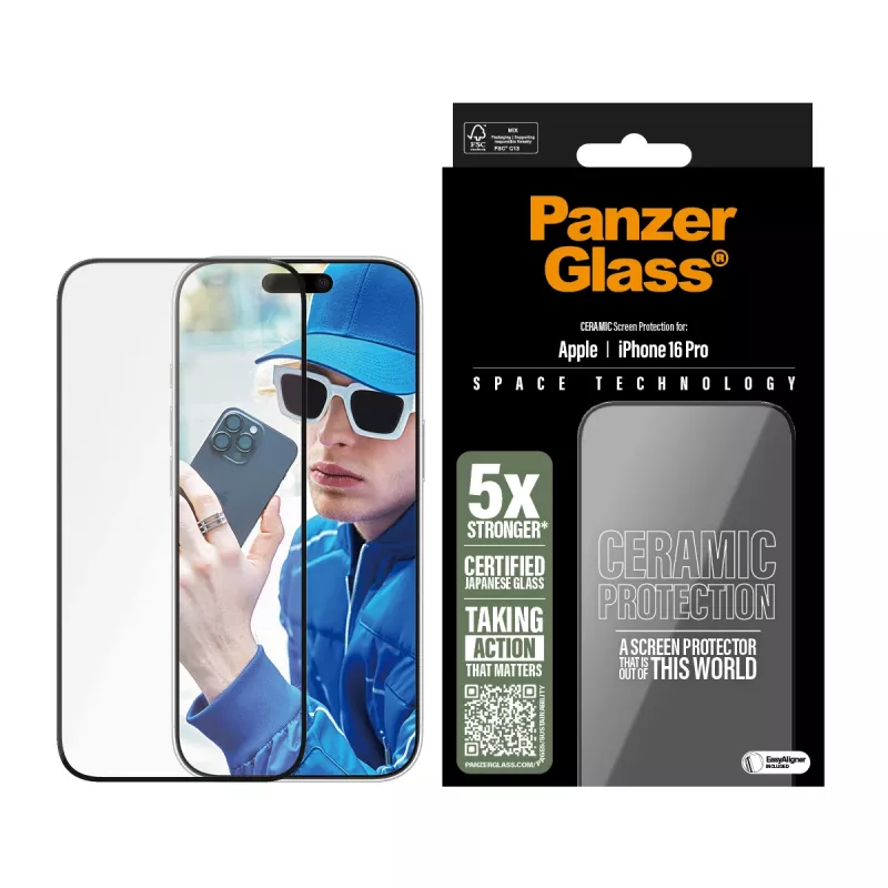 PanzerGlass ® keraaminen näytönsuojakalvo iPhone 16 Pro | Ultra-Wide Fit EasyAligner-telineellä