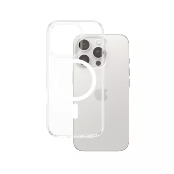 PanzerGlass HardCase läpinäkyvä suojakotelo valkoisella MagSafe-tuella iPhone 16 Pro