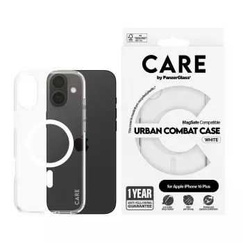PanzerGlass CARE™ by ® Urban Combat suojakotelo läpinäkyvä valkoisella MagSafe-tuella iPhone 16 Plus
