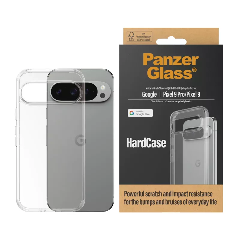 PanzerGlass HardCase 1267 suojakuori Google Pixel 9 / 9 Pro -puhelimille, läpinäkyvä