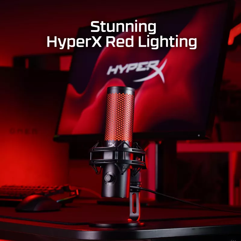 HyperX QuadCast 2 - USB-mikrofoni (musta), podcast-mikrofoni, -7,5 dB, 20–20 000 Hz, 0,05 %, 32 Ω, 24 bit