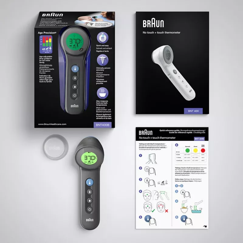Braun BNT400 kosketukseton otsalämpömittari, harmaa