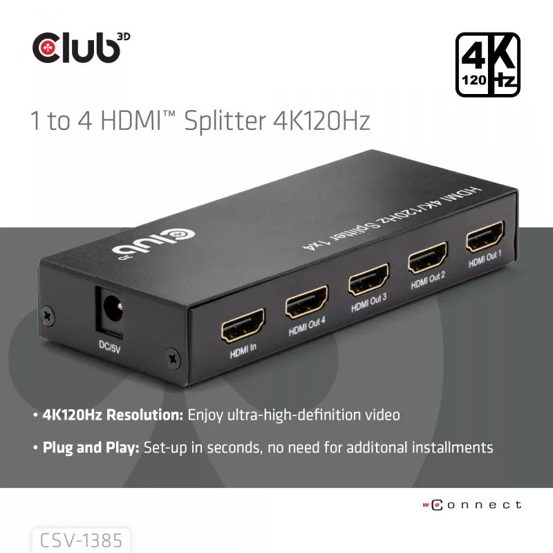 CLUB3D 1–4 HDMI™ -jakaja 4K120Hz