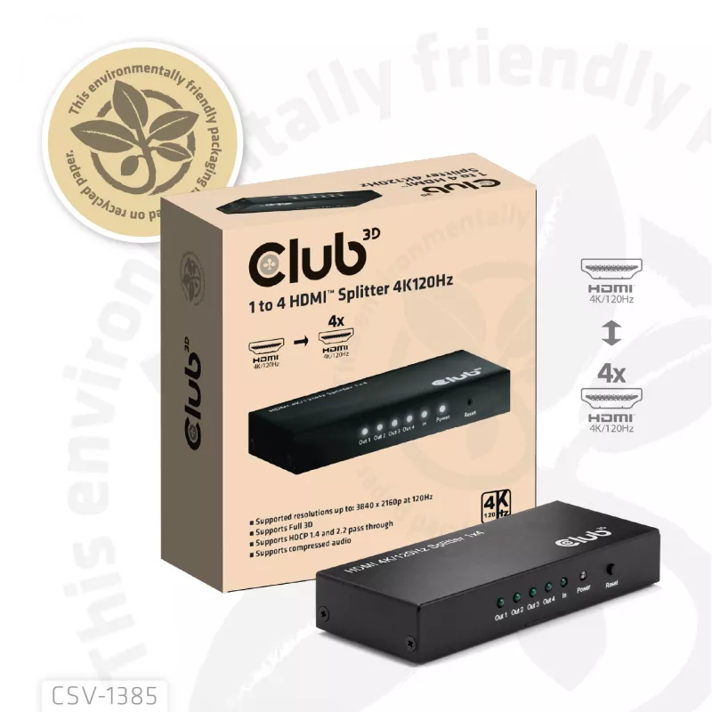 CLUB3D 1–4 HDMI™ -jakaja 4K120Hz