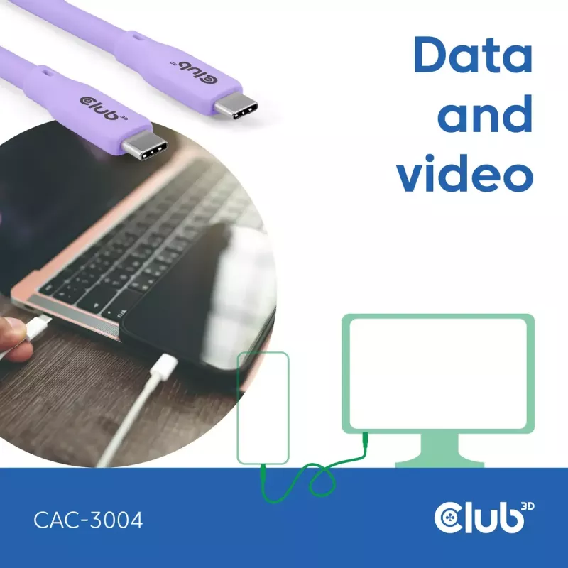 USB-C-kaapeli CLUB3D CAC-3004 2m violetti