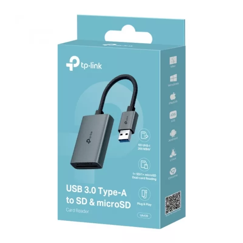 Kortinlukija TP-LINK UA430 USB 3.2 Gen 1 Type-C — MicroSD / SD, harmaa