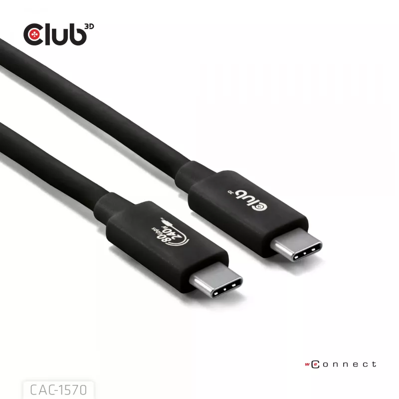 USB Type-C-kaapeli CLUB3D CAC-1570 1,2m — 80Gbps, 240W, tukee 8K@240Hz, musta