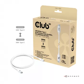 Club3D CAC-1572 USB 80 Gbps -sertifioitu kaapeli, USB-C – USB-C, 240 W PD, 8K240Hz, 1,2 m, valkoinen
