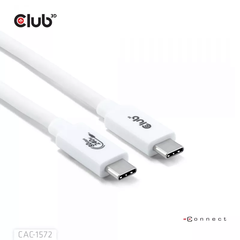 Club3D CAC-1572 USB 80 Gbps -sertifioitu kaapeli, USB-C – USB-C, 240 W PD, 8K240Hz, 1,2 m, valkoinen