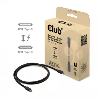 CLUB3D Thunderbolt™ 5 sertifioitu kaapeli 8K240Hz data 80/120 Gbps EPR 240 wattia M/M 1m / 3,28ft