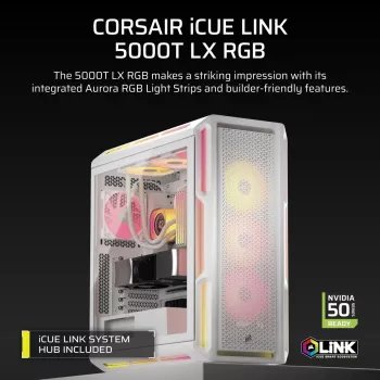 CORSAIR PC-kotelo - 5000T LX RGB Midi-Tower (tempered Glass) valkoinen