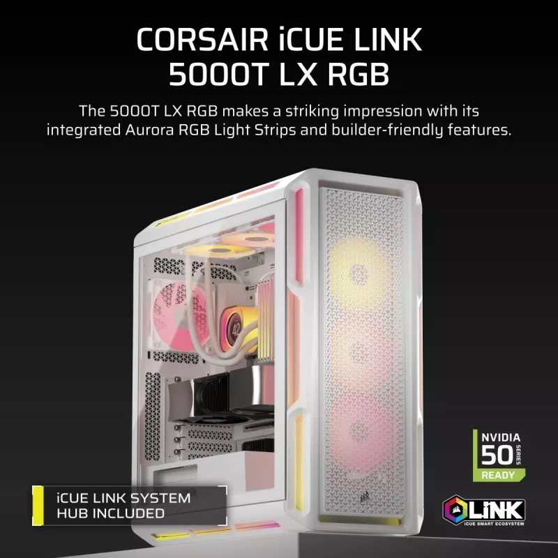 CORSAIR PC-kotelo - 5000T LX RGB Midi-Tower (tempered Glass) valkoinen