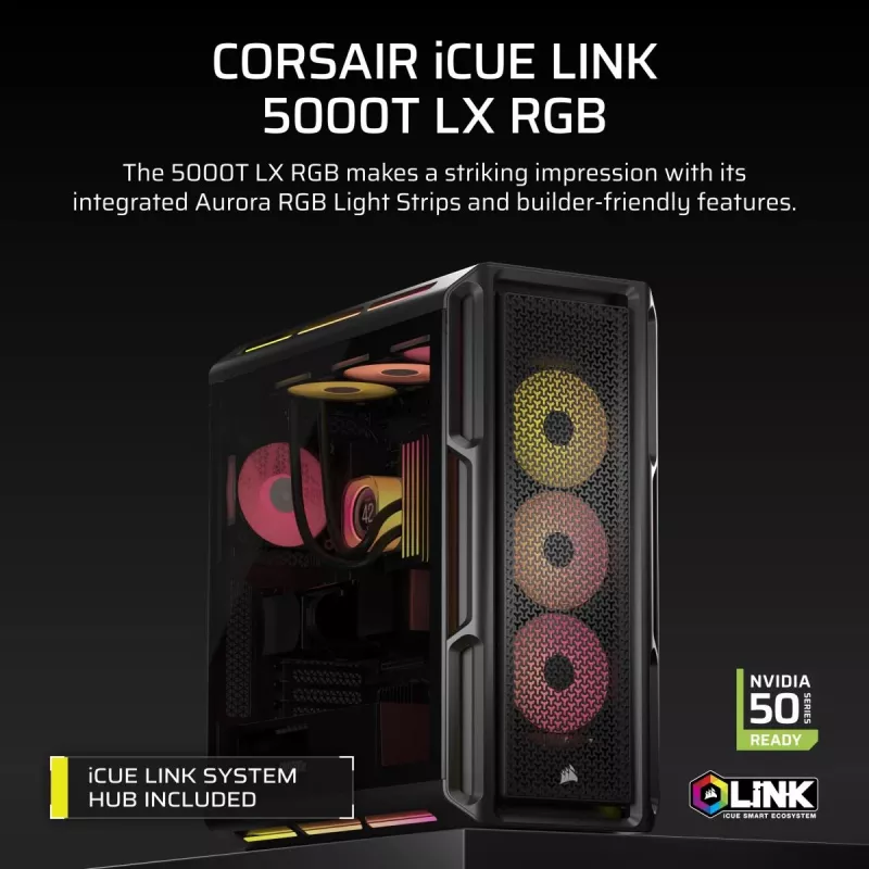CORSAIR PC-kotelo - Icue Link 5000t Lx RGB Mid-Tower High-Performance