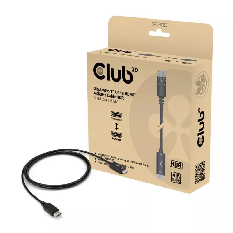 CLUB3D CAC-1083 DisplayPort-kaapeli 2 m HDMI Type-D (Micro) musta