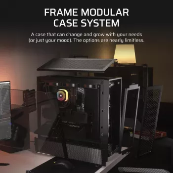 PC-kotelo CORSAIR FRAME 4000D RS Midi Tower — musta, EATX-tuki, karkaistu lasi, USB-C, 3x120 mm etutuulettimet