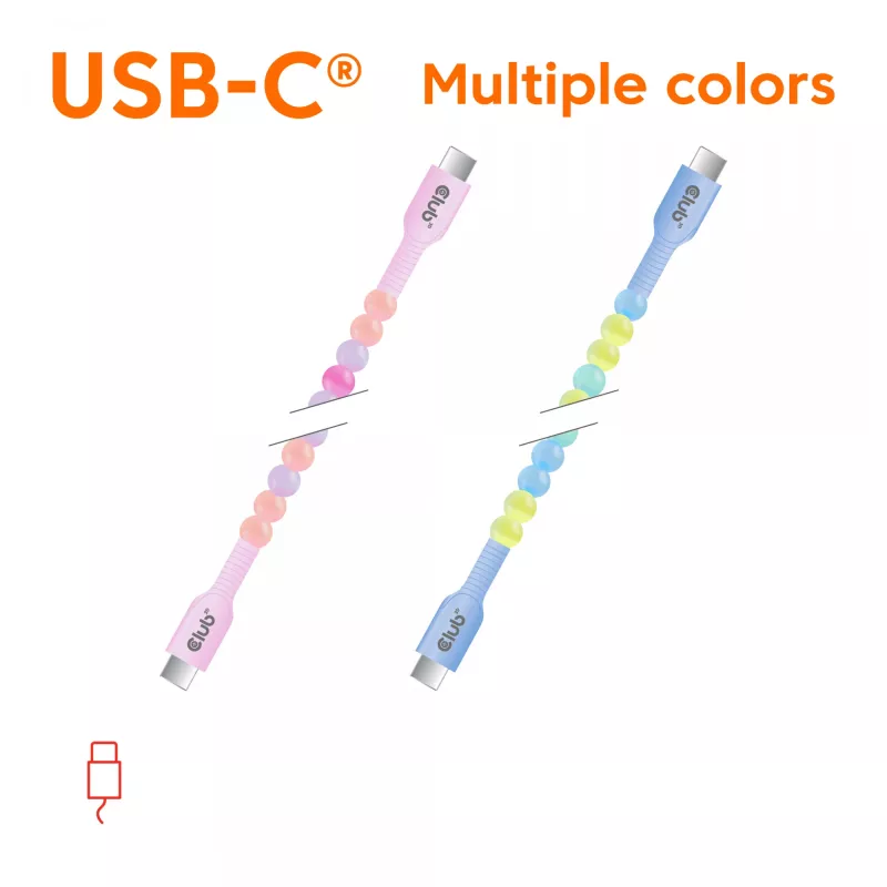 Club 3D CAC-3010 USB-C - USB-C helmikaapeli, 2 m, PD 60 W, 480 Mbps, pinkki