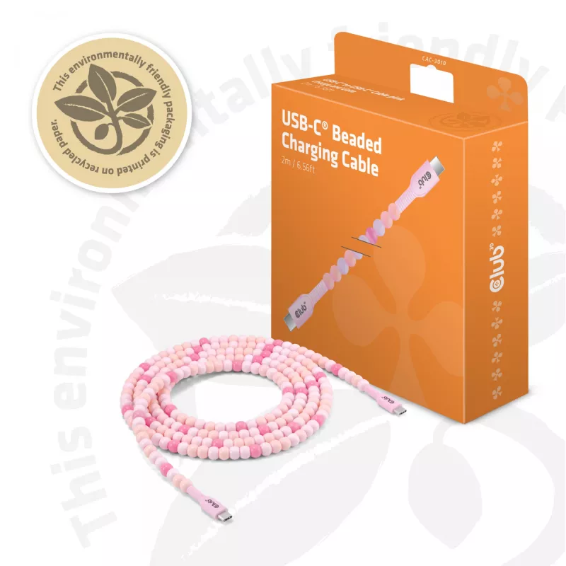 Club 3D CAC-3010 USB-C - USB-C helmikaapeli, 2 m, PD 60 W, 480 Mbps, pinkki