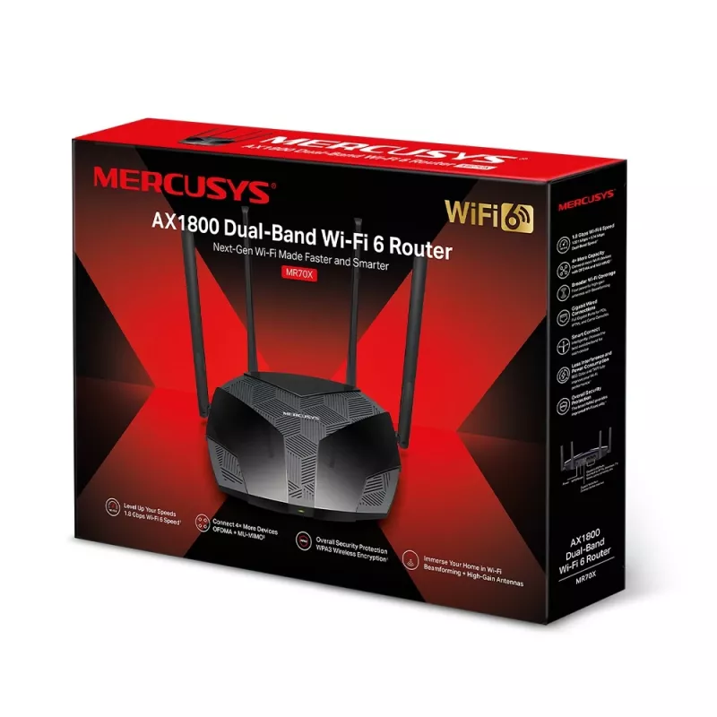 MERCUSYS MR70X langaton reititin Gigabit Ethernet Dual-Band (2,4 GHz / 5 GHz) musta