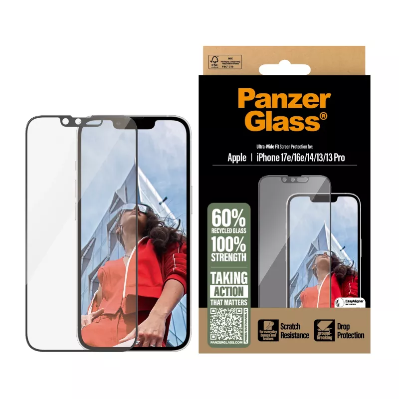 PanzerGlass ® näytönsuojakalvo iPhone 17e | 16e | 14 | 13 | 13 Pro | Ultra-Wide Fit EasyAligner-telineellä