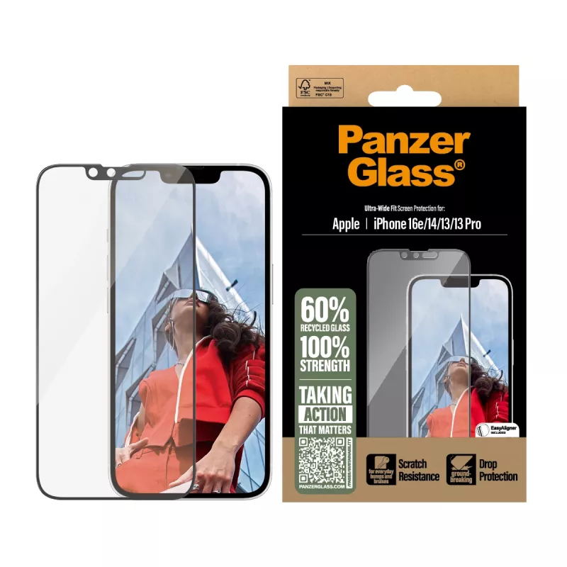 PanzerGlass ® näytönsuojakalvo iPhone 17e | 16e | 14 | 13 | 13 Pro | Ultra-Wide Fit EasyAligner-telineellä