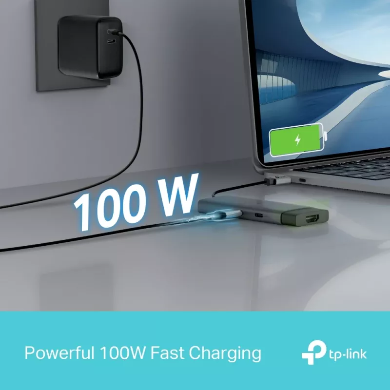 TP-Link UH5020C USB-C-hubi, 5 porttia, HDMI 4K@60Hz, 100 W Power Delivery, 1x USB-C, 2x USB-A, 5 Gbps, alumiini, harmaa
