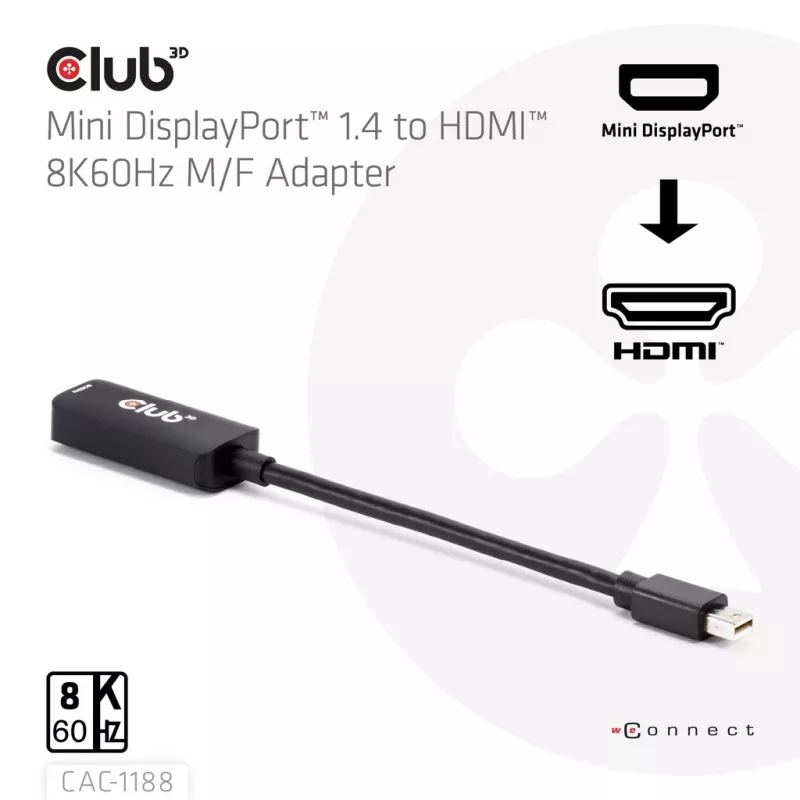 Adapteri club 3d Mini DisplayPort 1.4 HDMI 8K60Hz M/F, Mini DisplayPort uros