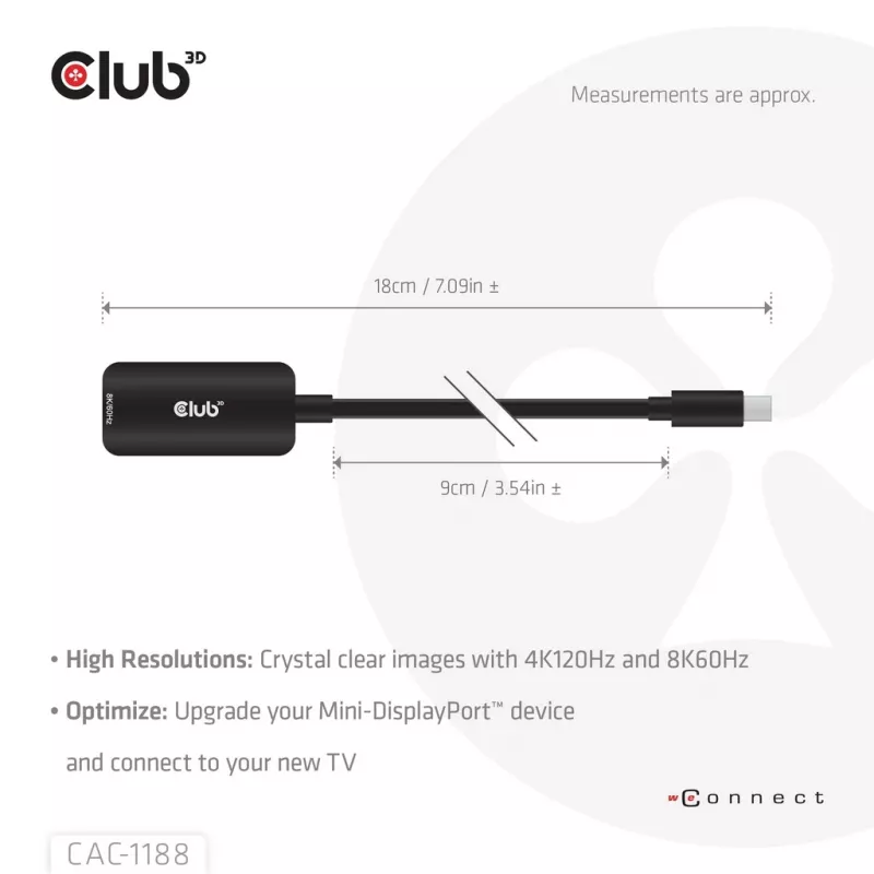 Adapteri club 3d Mini DisplayPort 1.4 HDMI 8K60Hz M/F, Mini DisplayPort uros