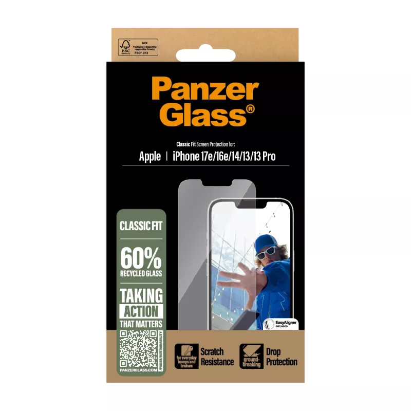 PanzerGlass ® näytönsuojakalvo iPhone 17e | 16e | 14 | 13 | 13 Pro | Classic Fit EasyAlignerilla
