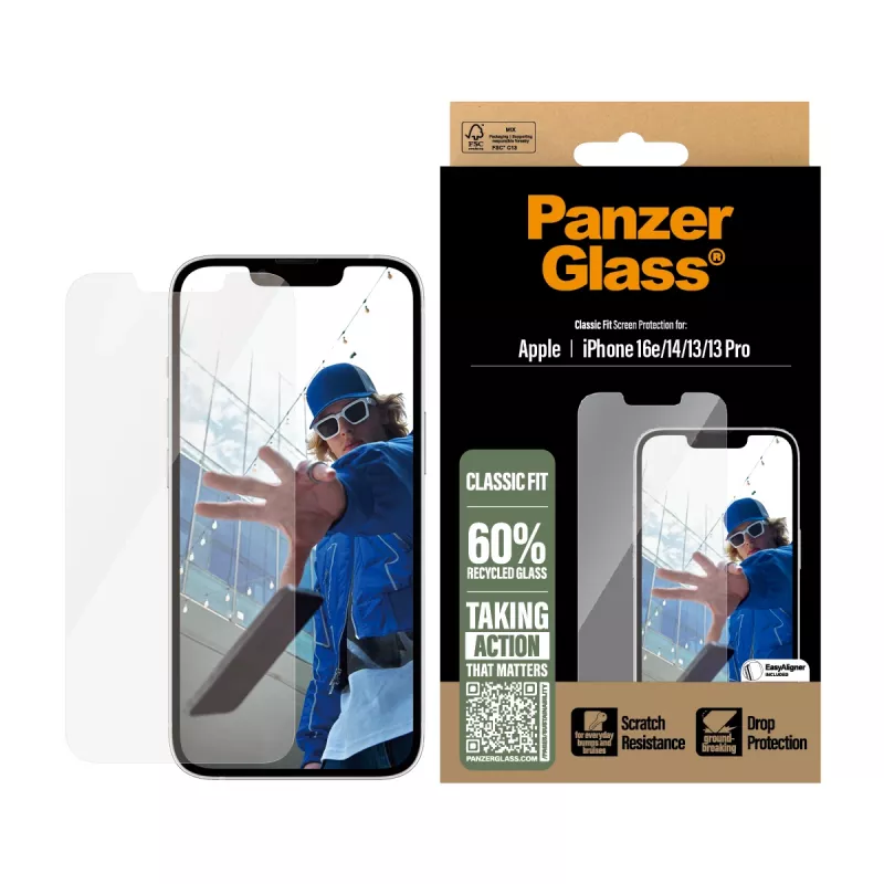 PanzerGlass ® näytönsuojakalvo iPhone 17e | 16e | 14 | 13 | 13 Pro | Classic Fit EasyAlignerilla