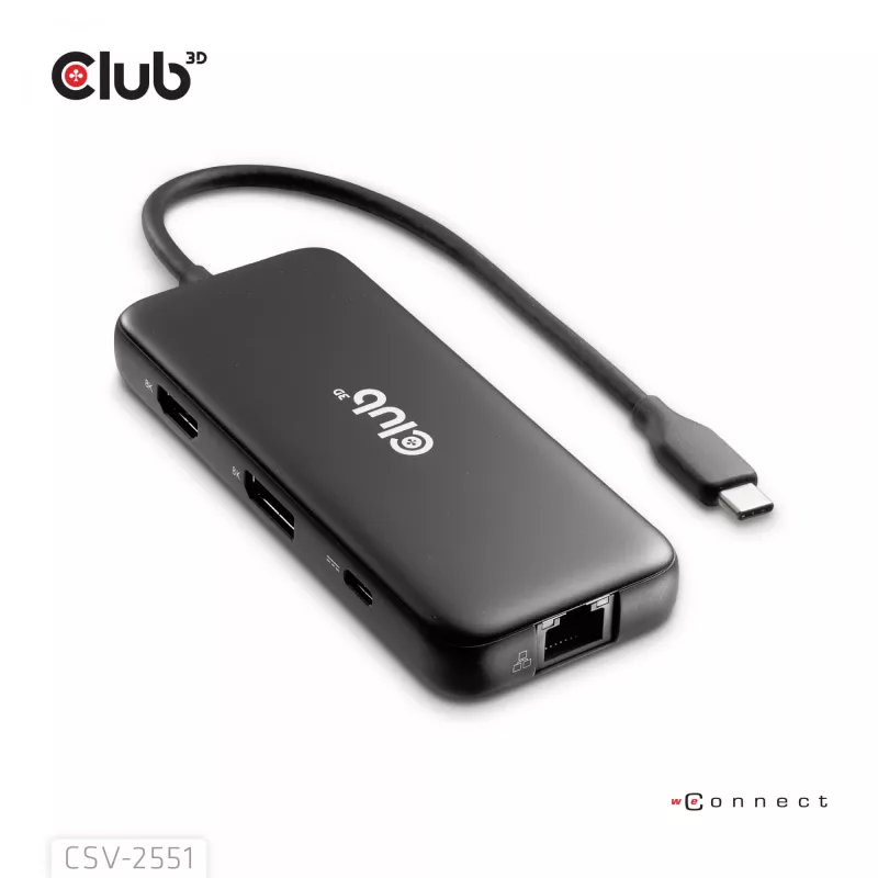 CLUB3D 8-1 kannettava telakka USB Type-C® 10Gbps HDMI™ ja DisplayPort™ 8K30Hz PD max. 100W