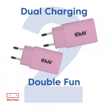 CLUB3D 2 kpl:n pakkaus USB C -laturi 30 wattia valkoinen, sisäkäyttöön, AC, pinkki
