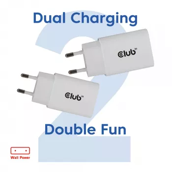USB‑C-laturi 2 kpl:n pakkaus CLUB3D CAC-3020, 30 W yhteensä, valkoinen