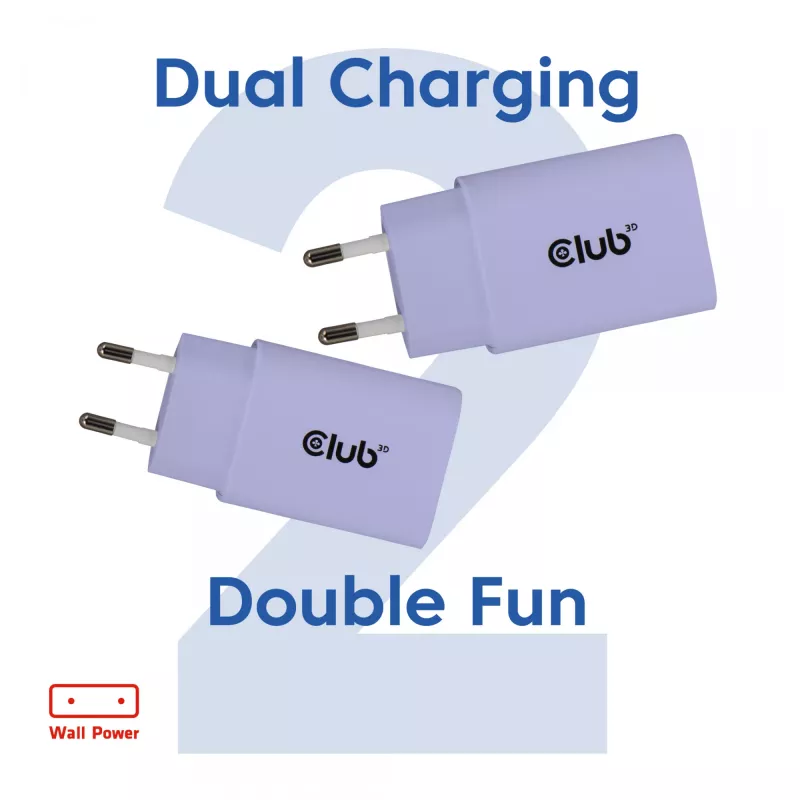 Virtalähde club 3d USB-C-laturi 30W 2 kpl:n pakkaus kompakti puhelimille ja tableteille