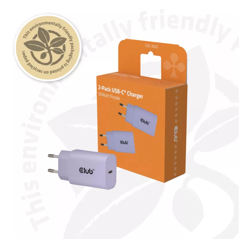 Virtalähde club 3d USB-C-laturi 30W 2 kpl:n pakkaus kompakti puhelimille ja tableteille