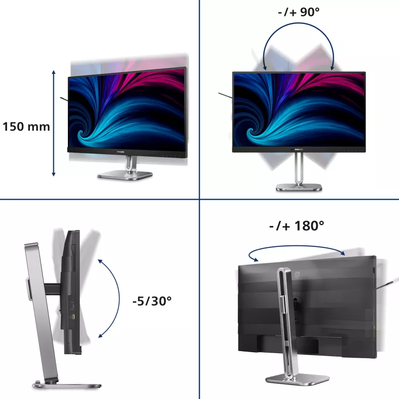 Philips 4000 series 27B2N4500/00 -tietokonenäyttö 68,6 cm (27 inch) 2560 x 1440 pikseliä Quad HD LCD harmaa