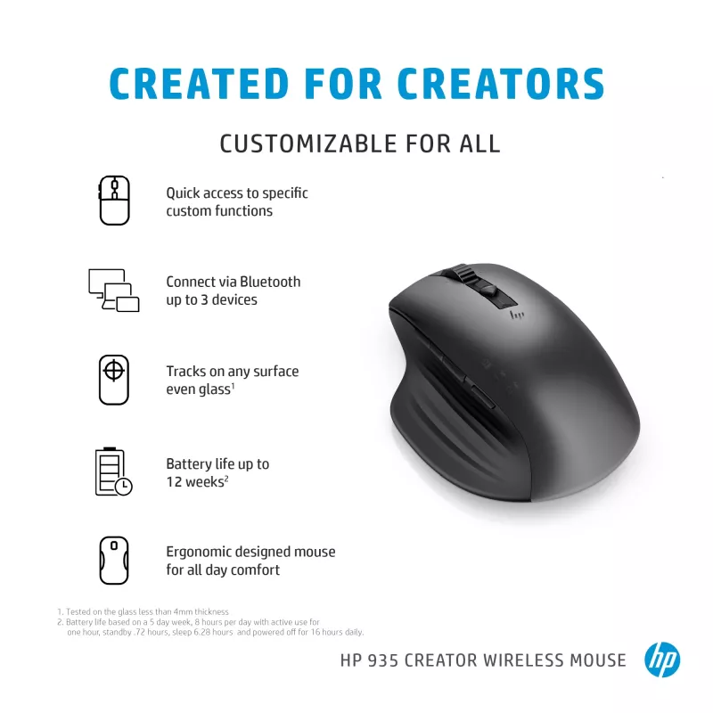 HP 930 Creator langaton hiiri, oikeakätinen, Bluetooth, 3000 DPI, hopea