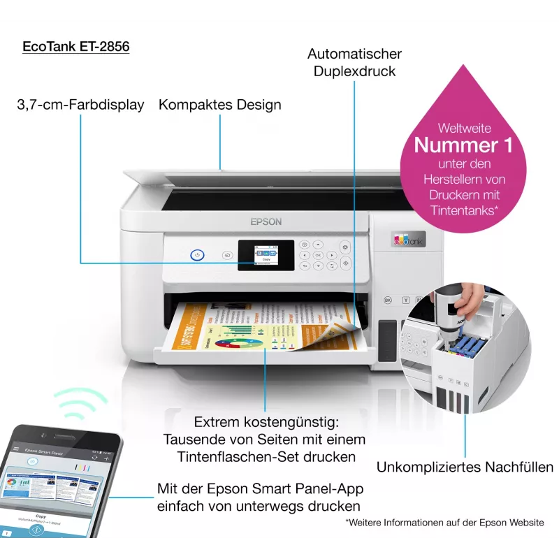 Epson EcoTank ET-2856 mustesuihku A4 5760 x 1440 DPI 33 ppm Wi-Fi