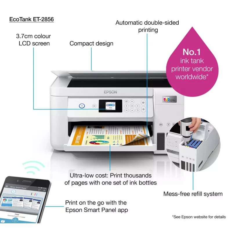 Epson EcoTank ET-2856 mustesuihku A4 5760 x 1440 DPI 33 ppm Wi-Fi