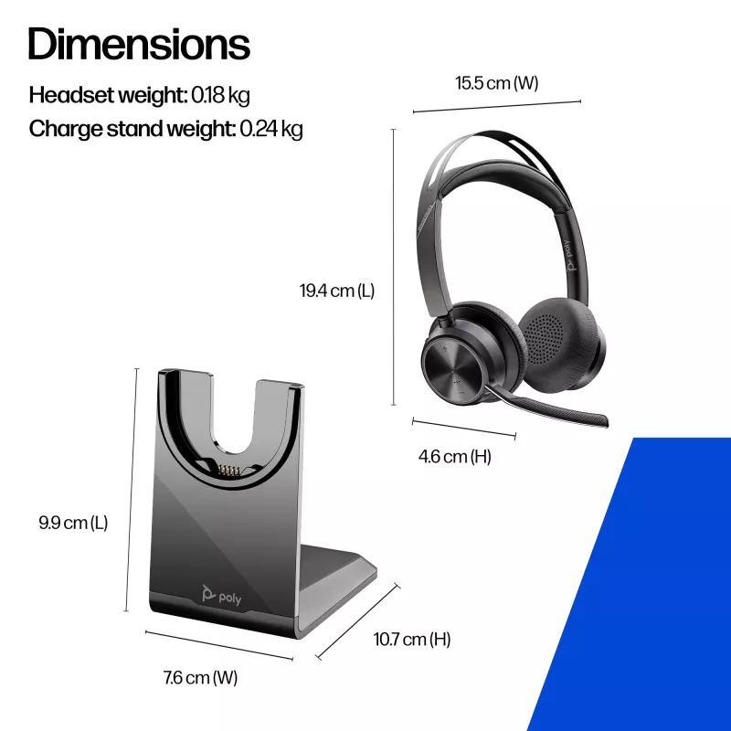 HP Poly Voyager Focus 2 USB-C-C Headset +USB-C/A sovitin +latausteline