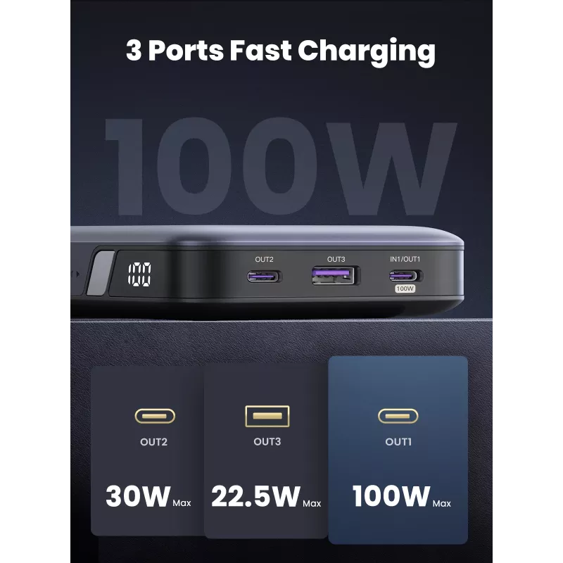 Ugreen 25188 varavirtalähde 20000 mAh harmaa