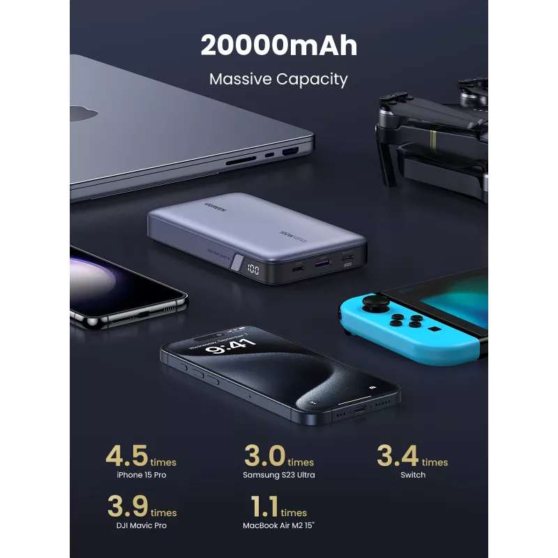 Ugreen 25188 varavirtalähde 20000 mAh harmaa
