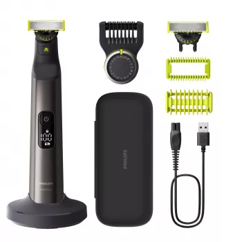 Philips OneBlade Pro 360 QP6652/61 kasvoille ja vartalolle, integroitu näyttö, pestävä, akku, kromi