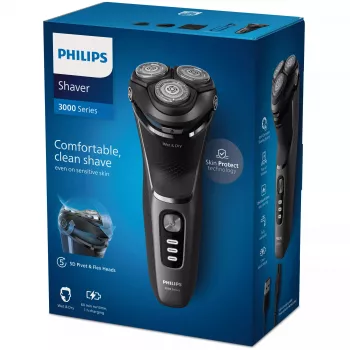 Sähköparranajokone Philips 3000 Series S3343/13 — 3-päinen rotaatiojärjestelmä, märkä ja kuiva, 60 min akku, PowerCut-terät
