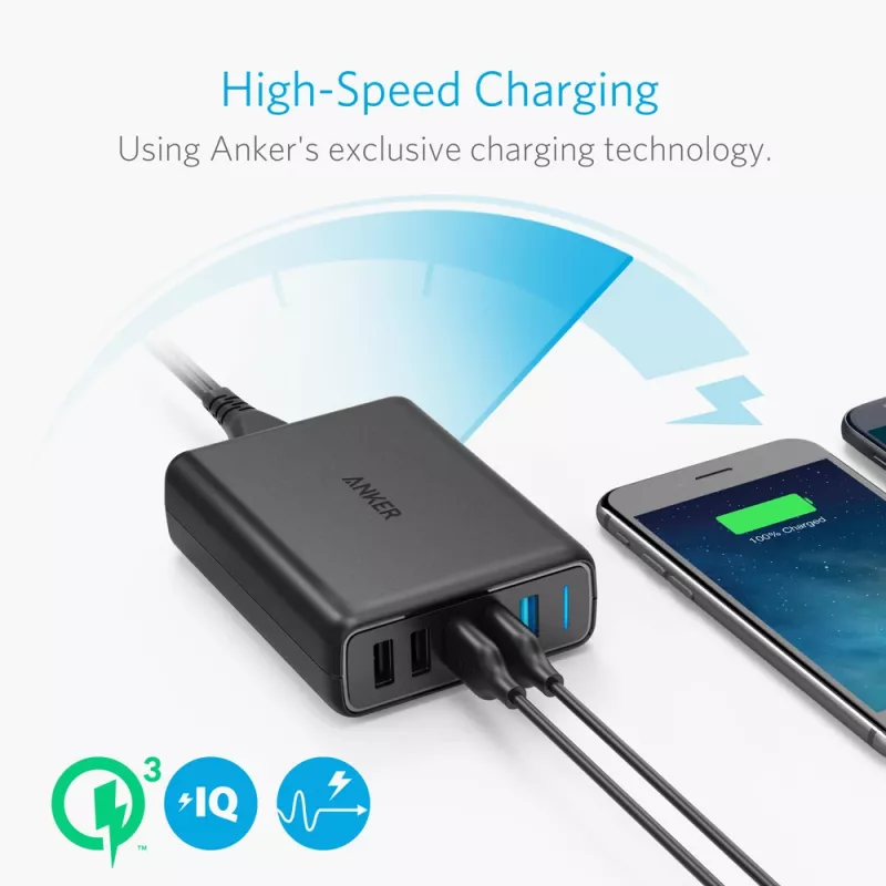 ANKER Powerport Speed 5 2x Quick Charge 3.0 Eu musta