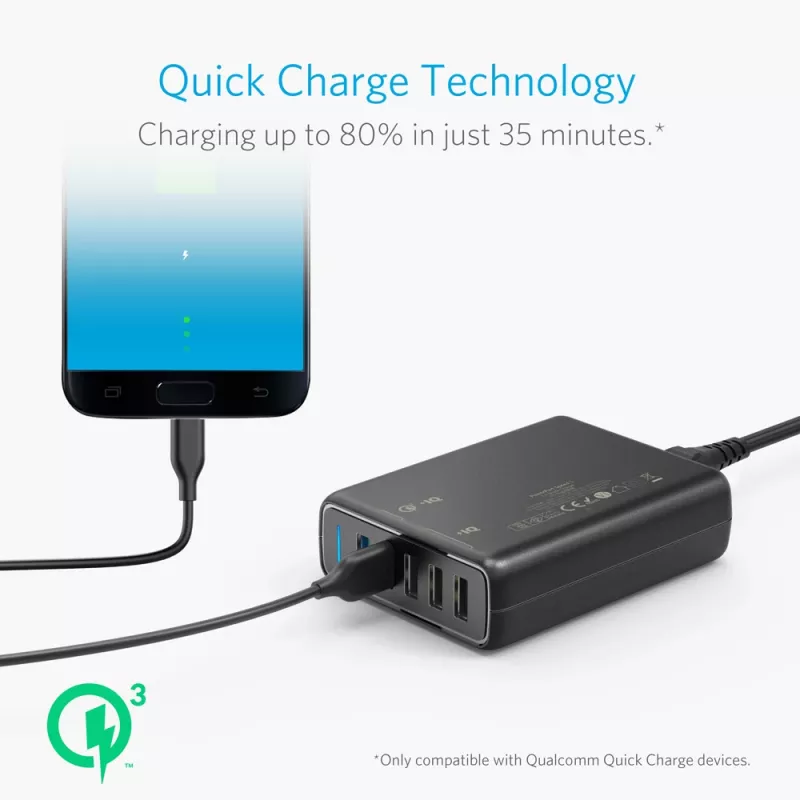 ANKER Powerport Speed 5 2x Quick Charge 3.0 Eu musta