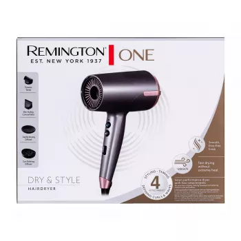 Hiustenkuivaaja Remington D6077 2000 W, ionitoiminto, kylmäasetus, diffuusori, 3 lämpötila-asetusta, harmaa/pronssi