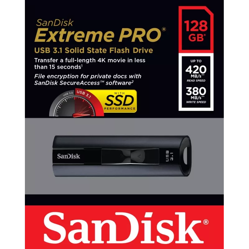 WESTERN DIGITAL SanDisk Extreme PRO - 128GB USB-muistitikku - USB 3.1 - 420 MB/s luku